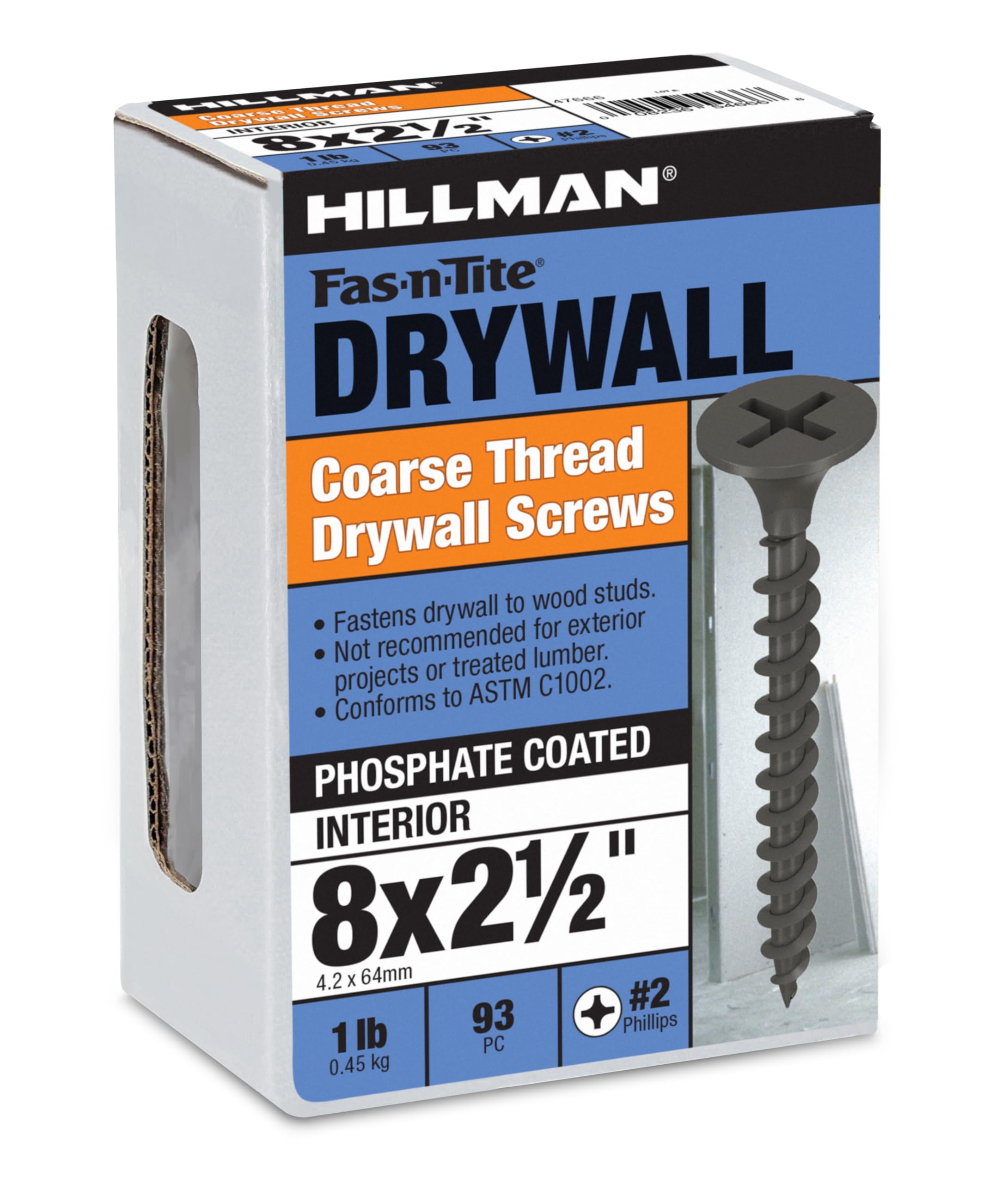 三 The Hillman Group 47666 8 x 2-1/2-Inch Coarse Thread Drywall Screw