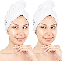 Vista 26 de American Soft Linen Toallas de pelo 100 % algodón para mujer, gorro de toalla de pelo, turbante de algodón para cabello largo y rizado Beige