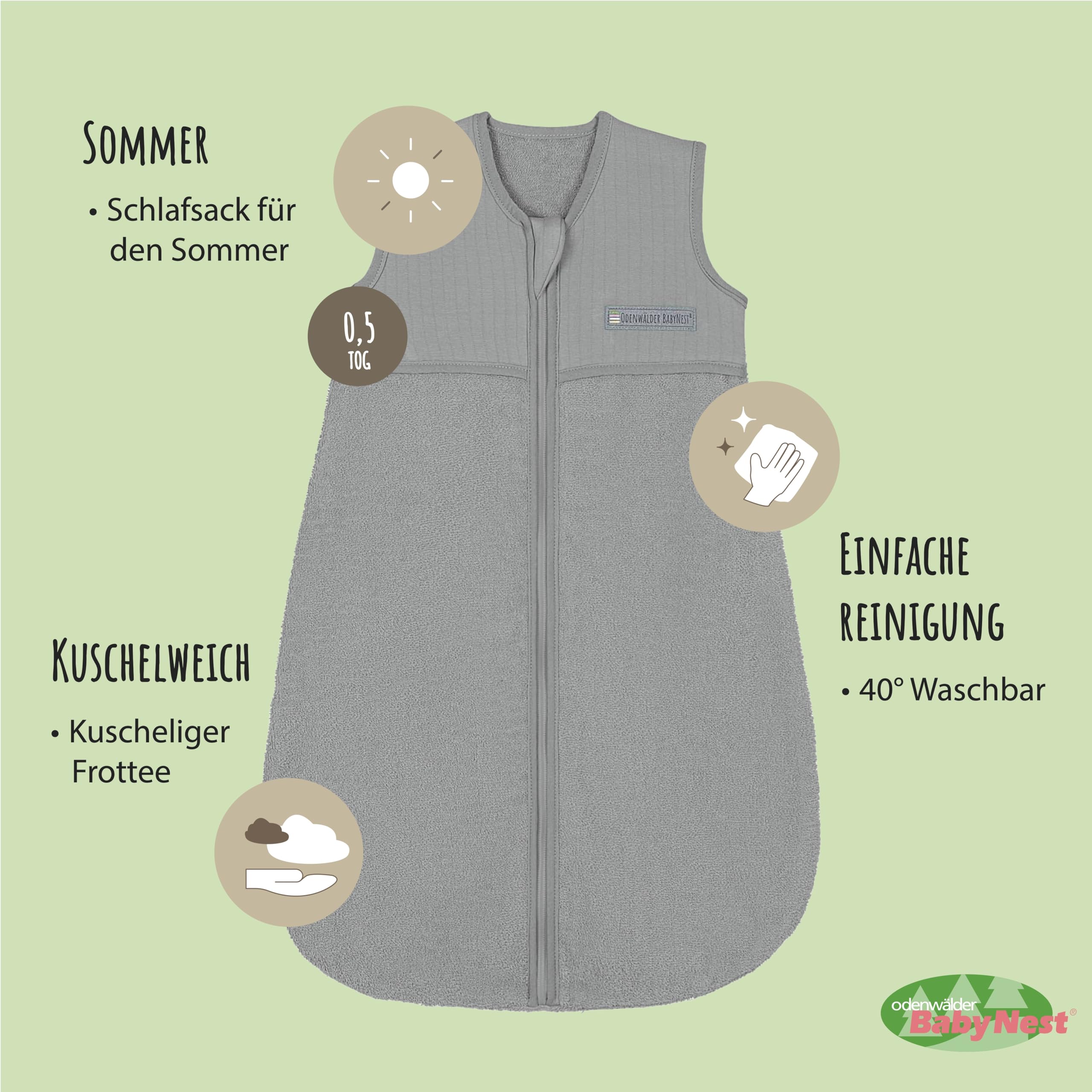 Odenwälder Baby Frottee-Schlafsack | Sommerschlafsack 0,5 TOG | Sommer Schlafsack 70cm