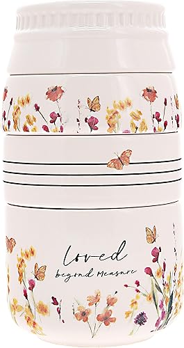 Pavilion - Loved Beyond Measure - Taza medidora de cerámica apilable de 6 pulgadas para cocina, , , , 1 taza, rústica, antigua, diseño de granja