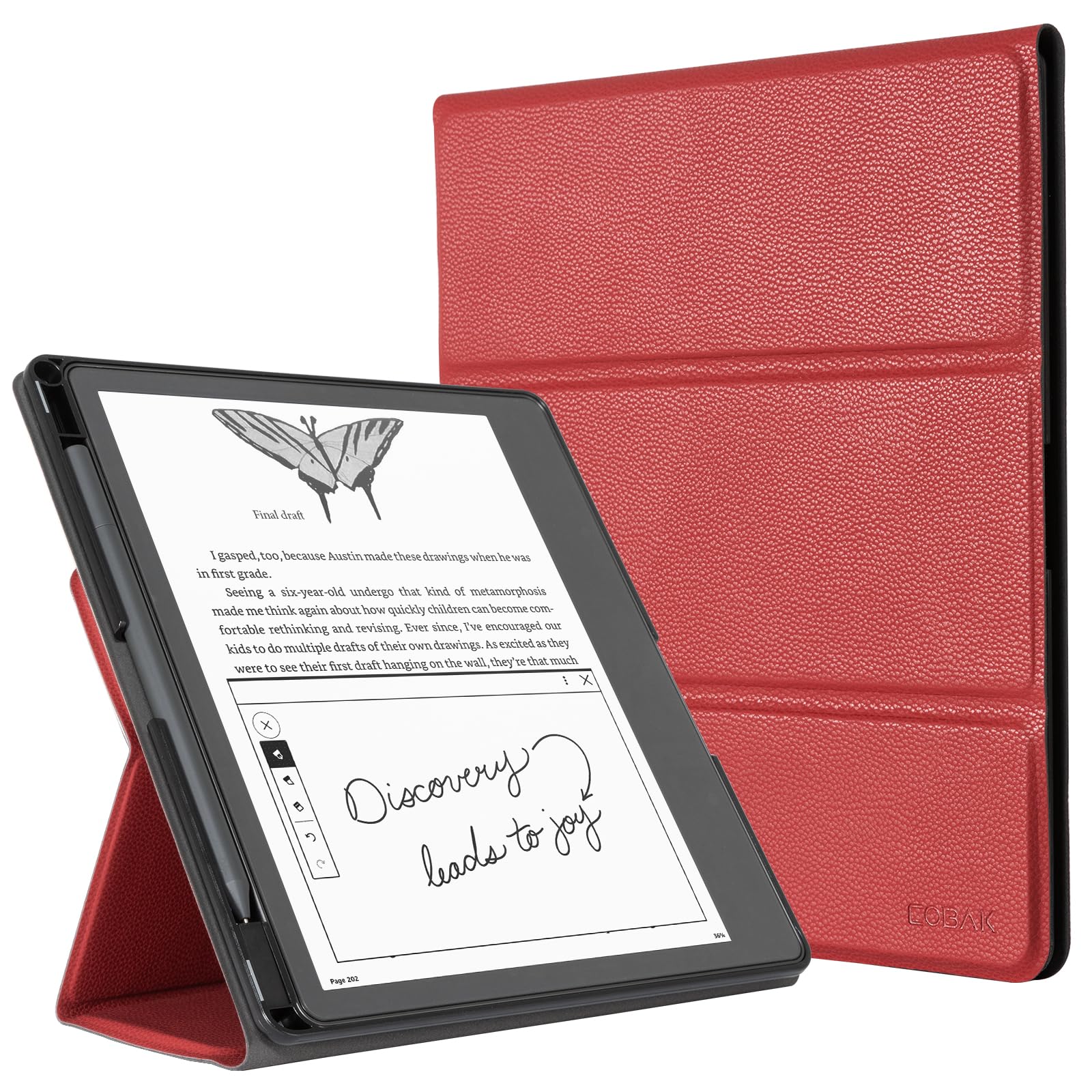CoBak Case for Tablet Reader - All New PU Leather Cover with Auto Sleep Wake Feature for Tablet Reader 10.2" 2022 &amp; 2024 Released with Pen Holder (not Compatible with Remarkable), Lychee Red