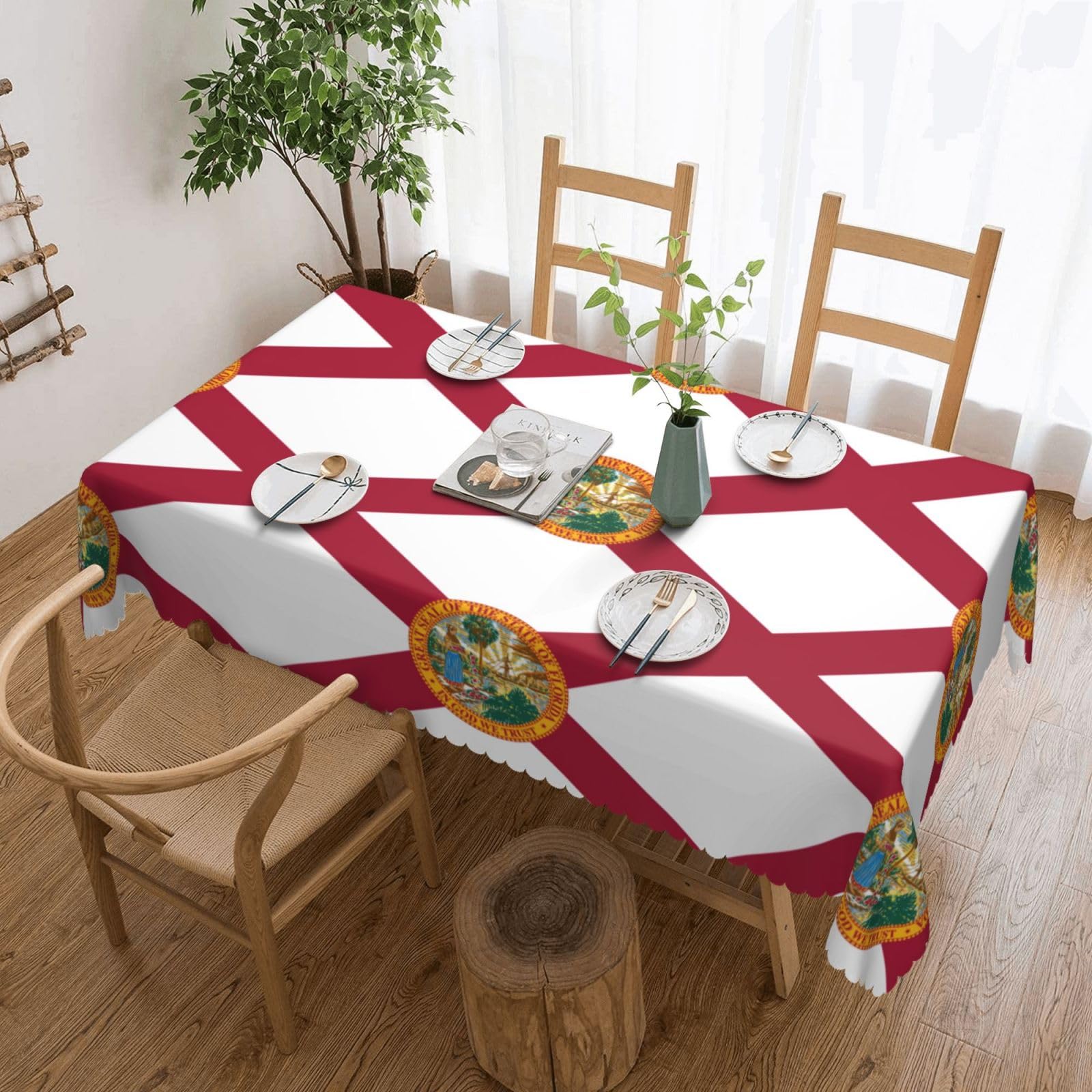 Nappe rectangulaire imprimé Floride en tissu résistant pour buffet et événements