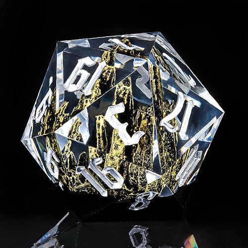 Miniatura 5 de KERWELLSI Juego de dados DND de resina, dados D20 gigantes individuales de 1.299 in con caja de regalo, juego de rol poliédrico naturaleza montaña