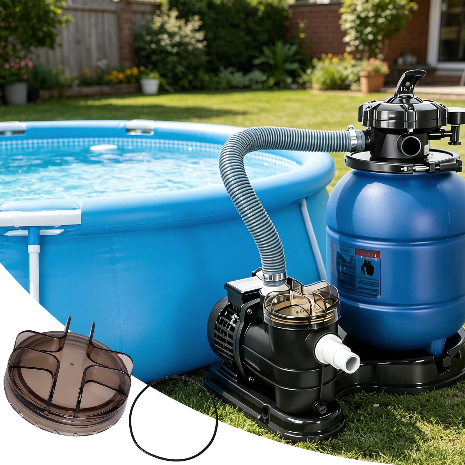 Accesorios de piscina Tapa de repuesto para bomba de piscina, apto para bomba de filtro de arena y piscina exterior, cubierta para prefiltro, tapa de filtro transparente como pieza de