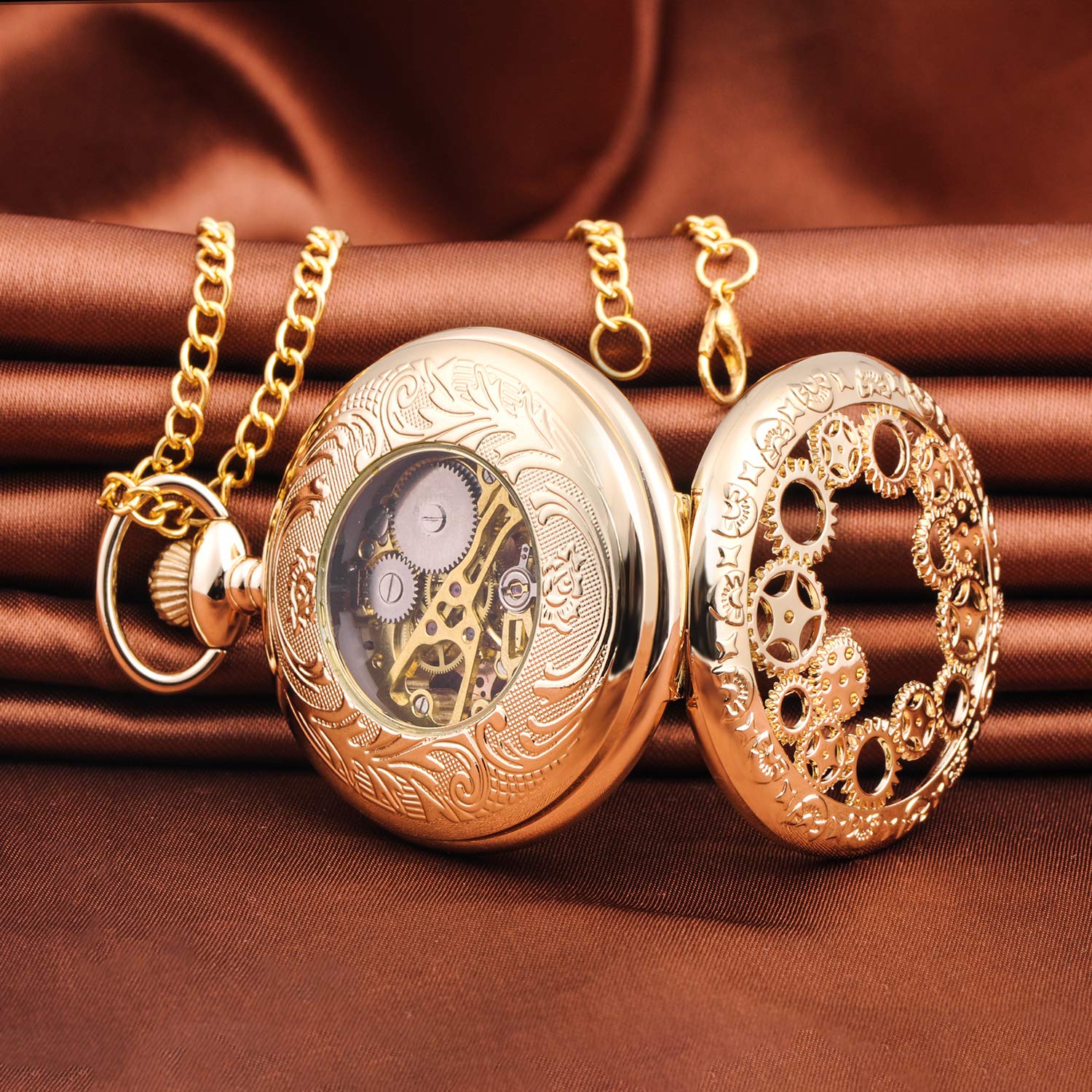 Unendlich U Męski zegarek kieszonkowy z cyframi rzymskimi z łańcuszkiem, analogowy, ręcznie nawijany, uniseks, retro, steampunk