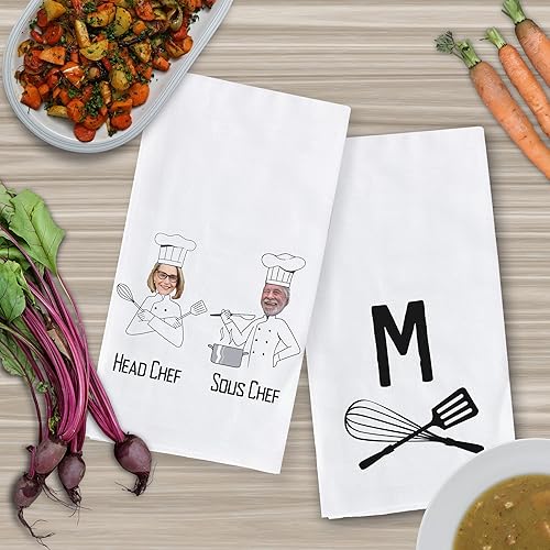 Miniatura 9 de sockprints Toalla de cocina personalizada para aspirantes a chefs de televisión, para mujeres, juego de toallas de cocina divertidas. 100% algodón