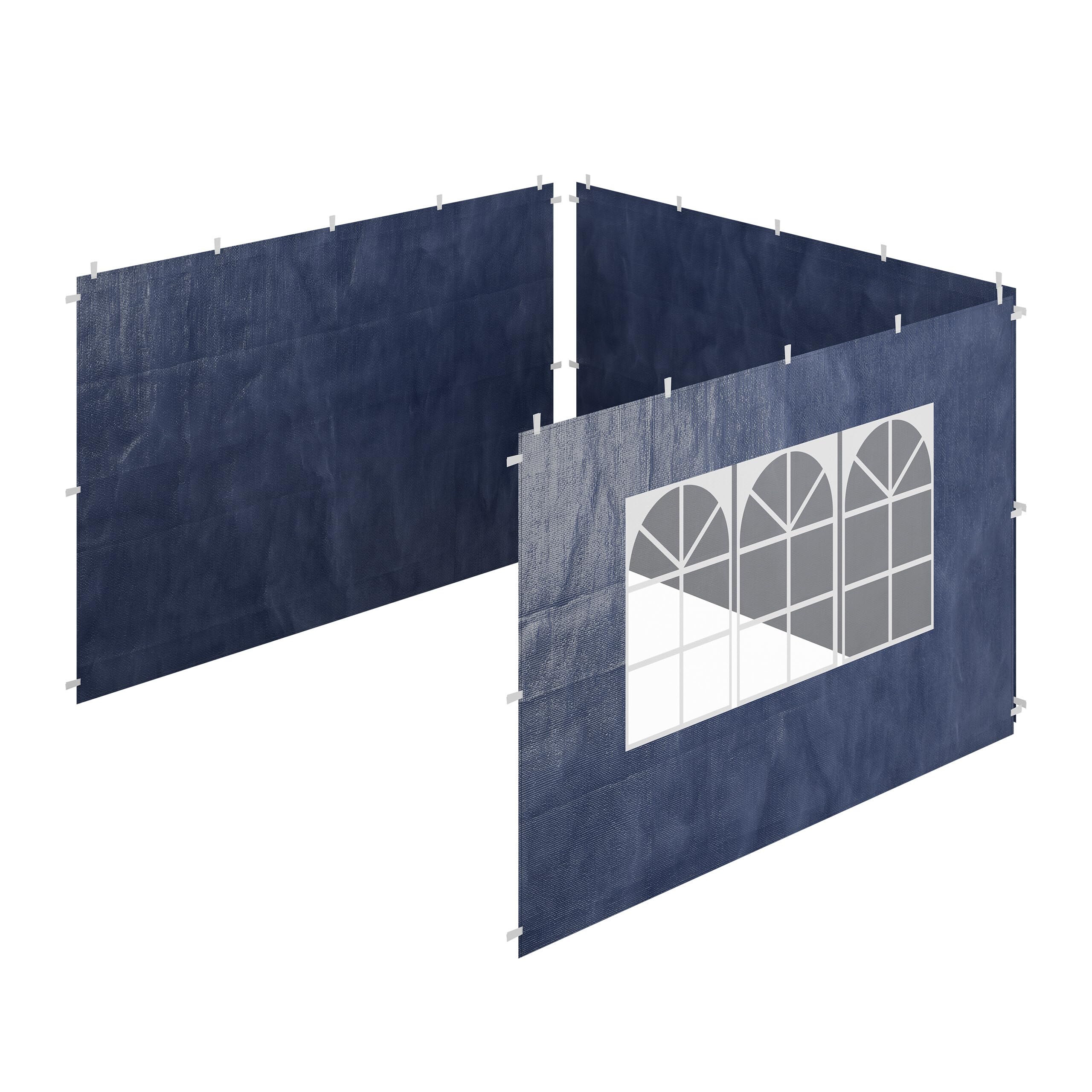 Relaxdays Blue Gazebo Side Panels, 3X Set, 2X3m, Waterproof, Easy Fastener, Party Tent, Plastic, Window,