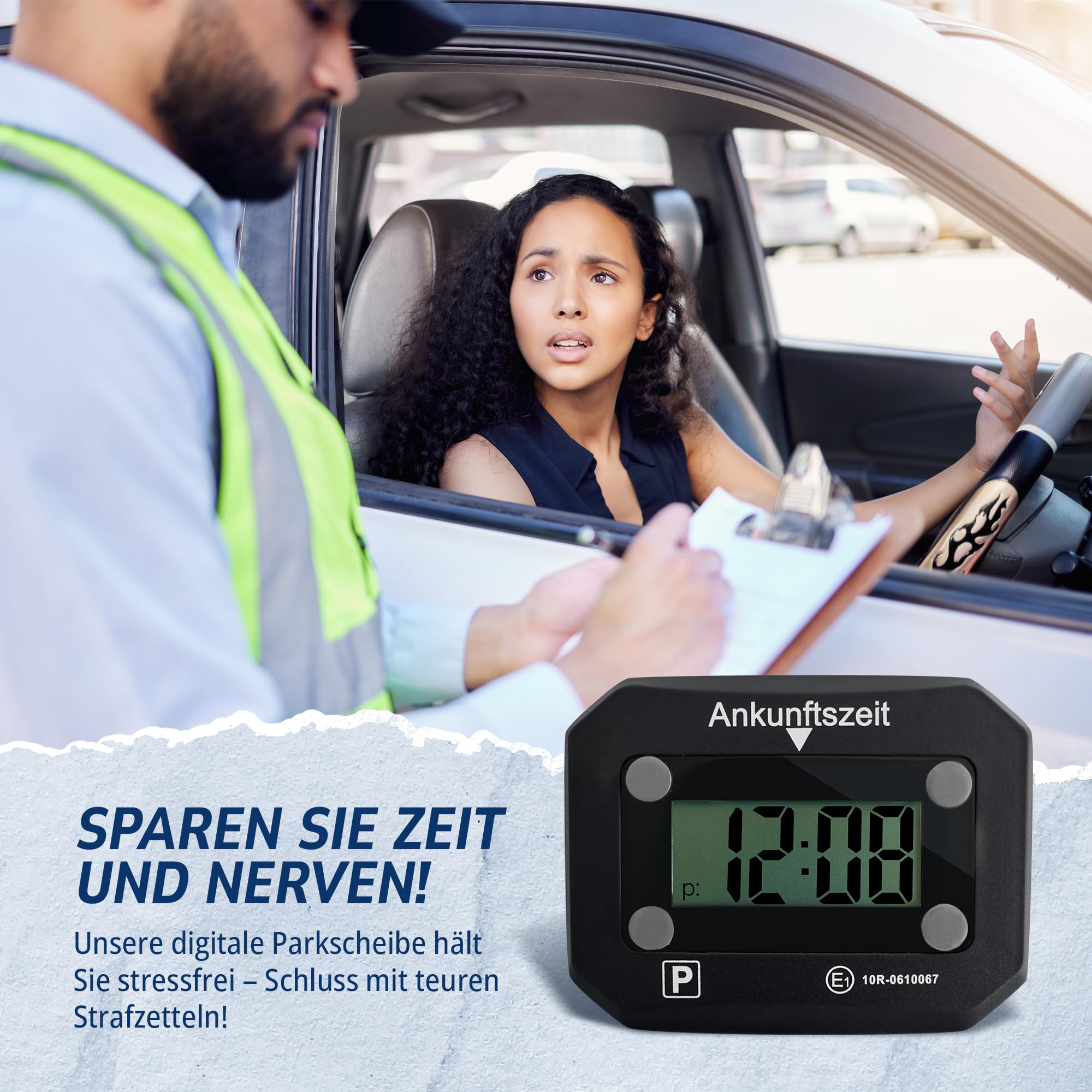 PROlac Elektronische Parkscheibe mit offizieller KBA Zulassung – Intelligente Parkscheibe elektrisch mit Zulassung – Digitale Parkscheibe Auto mit Nachtmodus und Taktungseinstellung (Schwarz)