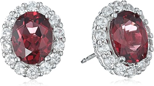 Tienda Collection Sterling Silver White Sapphire Halo Oval Stud Earrings