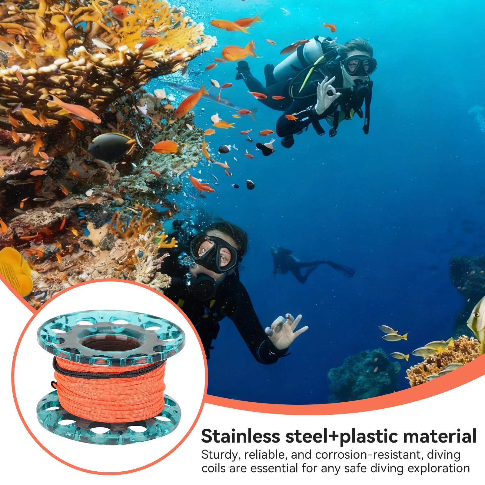 Agatige Bobina da Dito per Immersioni, Bobina da Immersione con Mulinello 30m di Plastica Resistente per Lo Snorkeling Mulinello da Sub Accessorio Subacqueo(Blu)