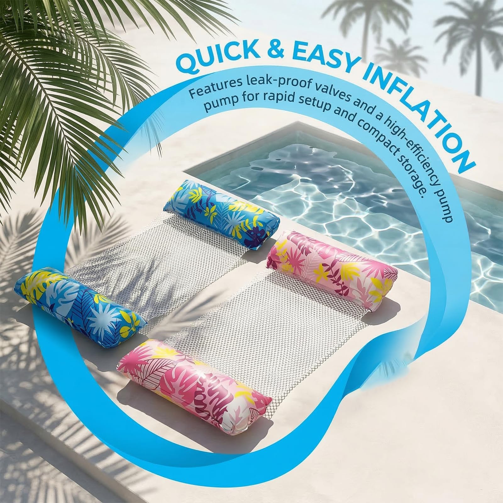 2 Pack Inflatable Pool Wammock, 4-in-1 Multi-Purpose Water Pool Float, Water Hammock for Pool Beach Vacation (Blue and Pink) - 5
