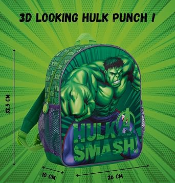 Marvel Boys 3D Incredible Hulk Backpack Kids Avengers School Lunch Travel Rucksack Bag