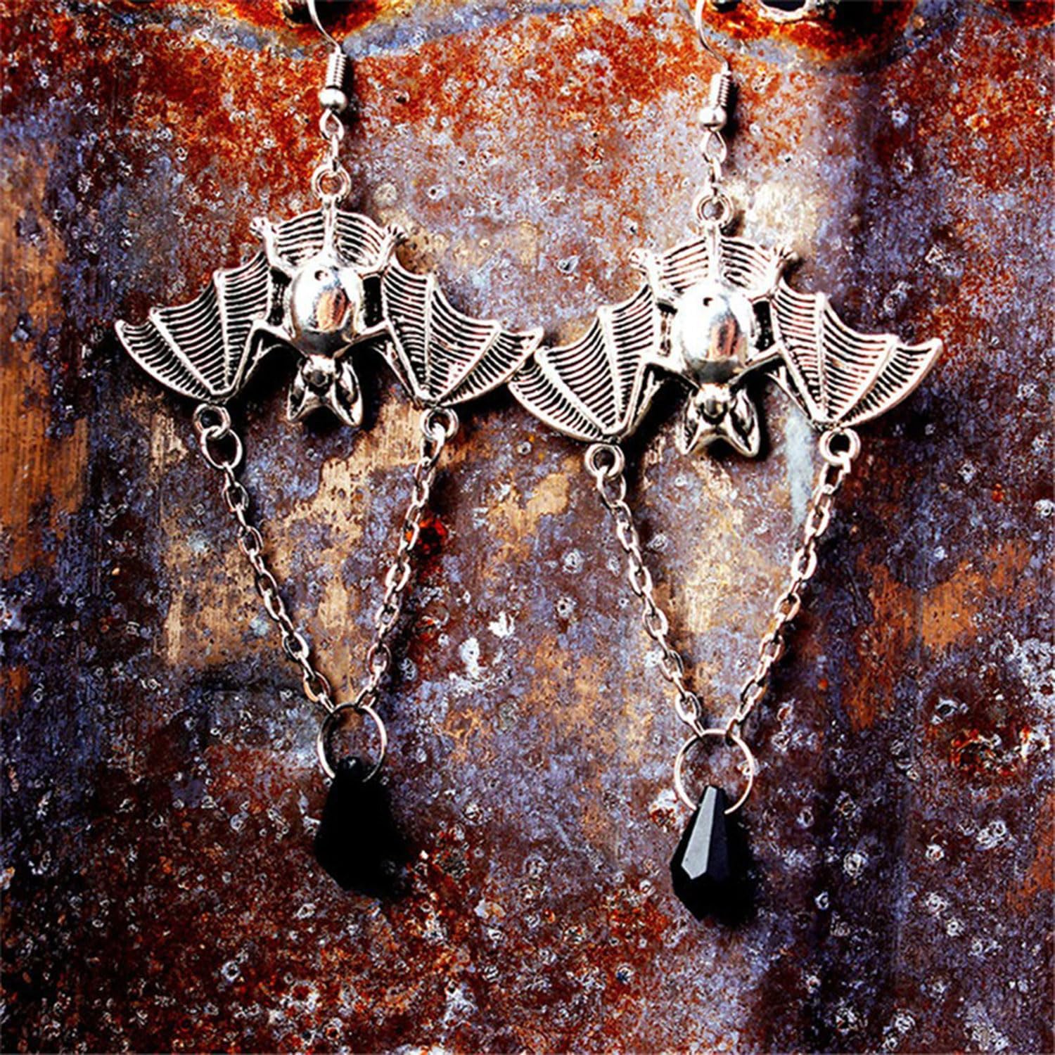 Gothic Crystal Vampire Earrings for Women Silver Dark Bat Dangle Drop Earrings Halloween Goth Black Red Crystal Earrings Jewelry Gift for Women - Image 6