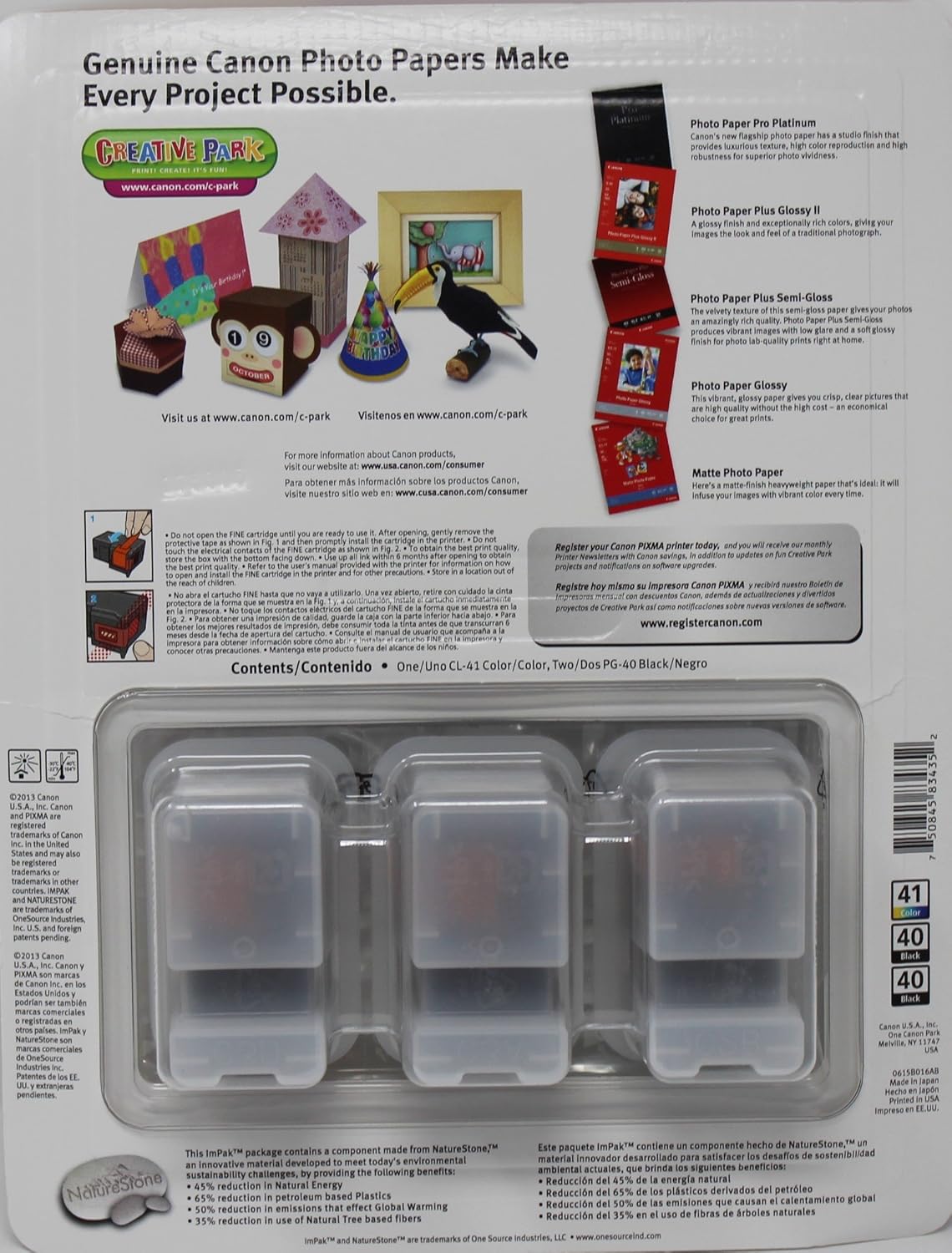 Canon 0615B016 PG-40/CL-41 Ink Tank Cartridge, Black/Tri-Color (3 pk.)