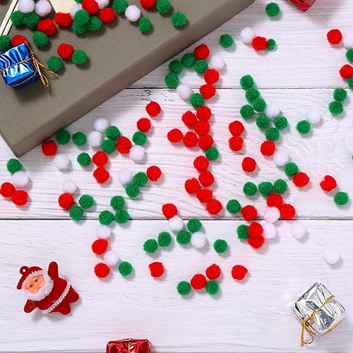 Miniatura 7 de Boao 600 pompones de Navidad de 0.39 pulgadas para manualidades, color rojo, verde y blanco, mini bolas esponjosas para manualidades y decoraciones