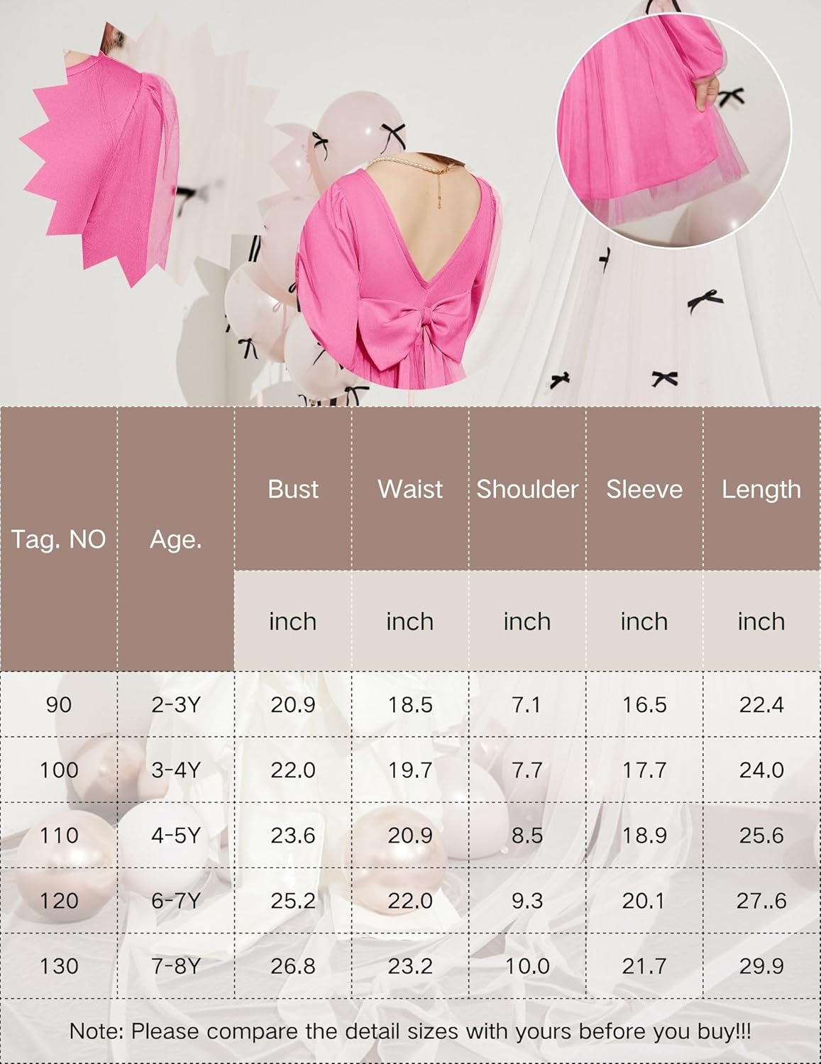 Arshiner Toddler Girls V Back Tutu Dress Tulle Puff Long Sleeve Wedding Birthday Party Fall Toddlers Dresses - Image 7