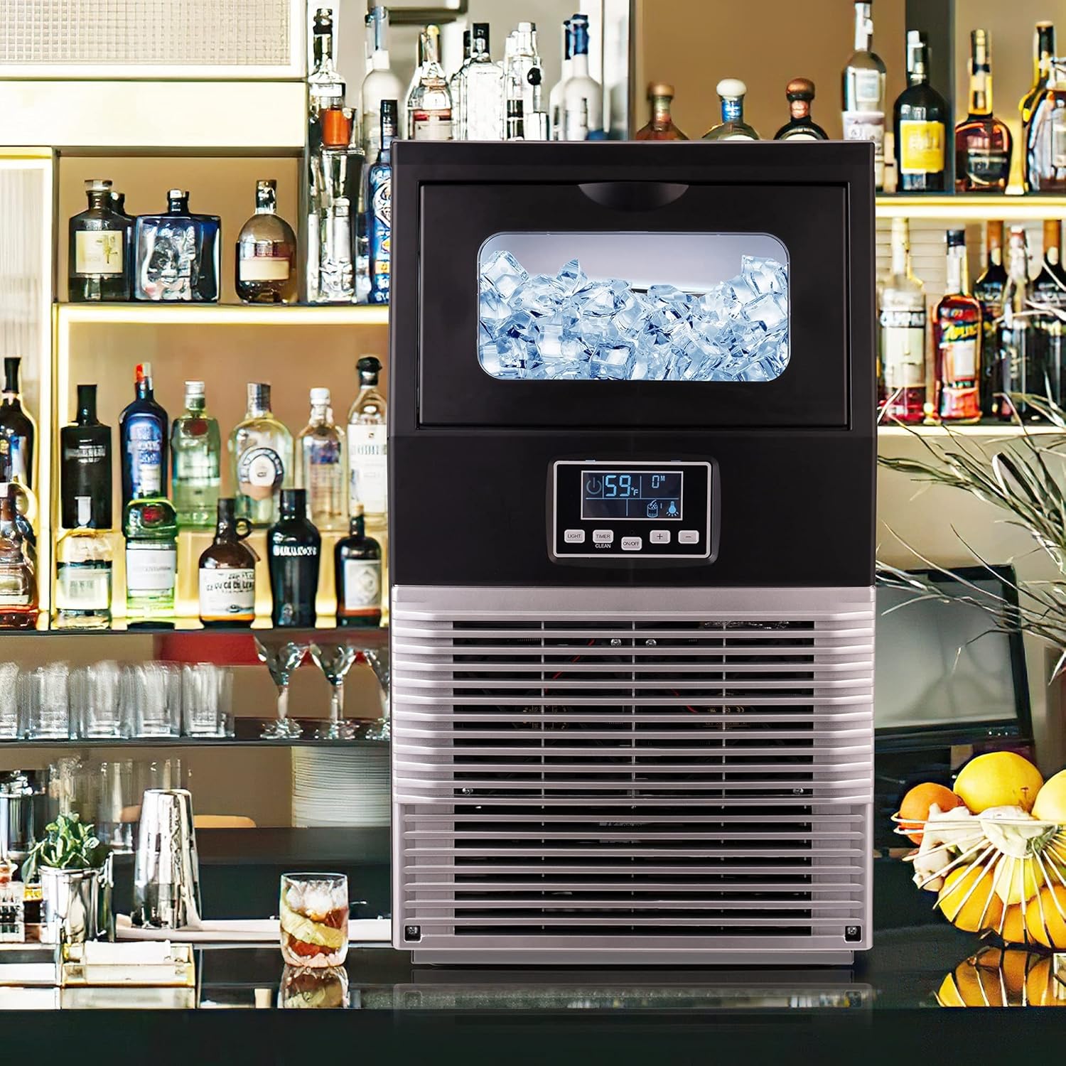 Standalone Commercial Ice Maker Quickly Makes Clear Ice Cubes Smart Self-Cleaning，with Ice Scoop，for Supermarkets Bakeries Bars Restaurants (Size : 66lbs/24hrs)