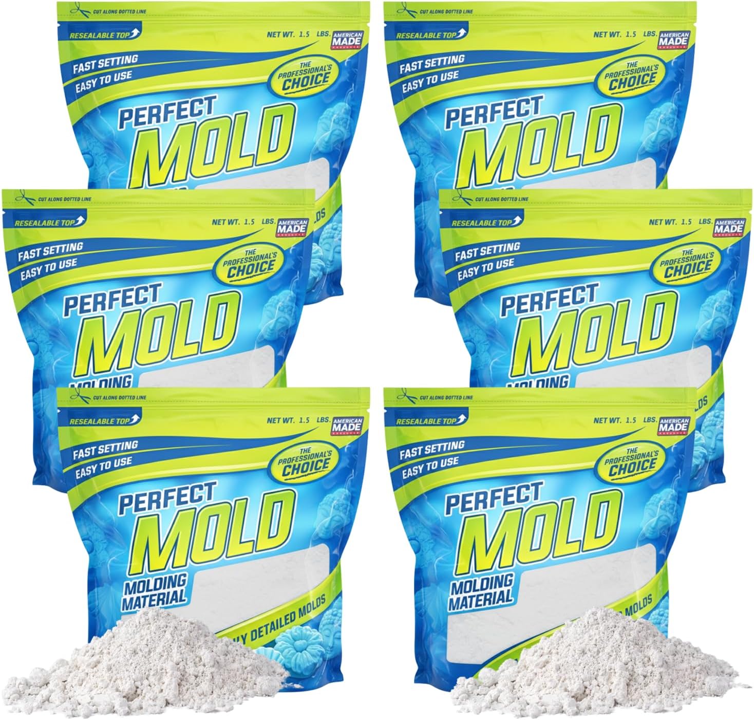 Perfect Mold Alginate Molding Material, Non-Toxic Mold Making Powder for Life Casting, Hand Casting, Baby Footprints, Face & Body Molds, USA Made, 6 x 1.5 lb Bag