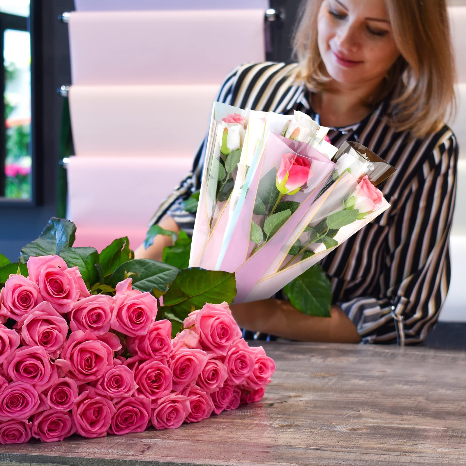 250 Pcs Flower Wrapping Paper Single Rose Sleeve Floral Bouquet Wrap