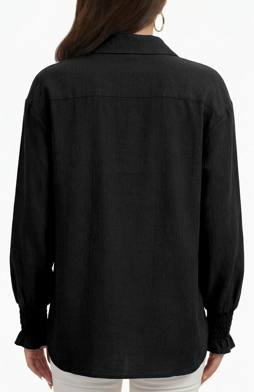 WEACZZY Women's Striped Button Down Shirts Long Sleeve Smocked Cuffed Oversized Boyfriend Blouses Collared Causal Tops - Image 4