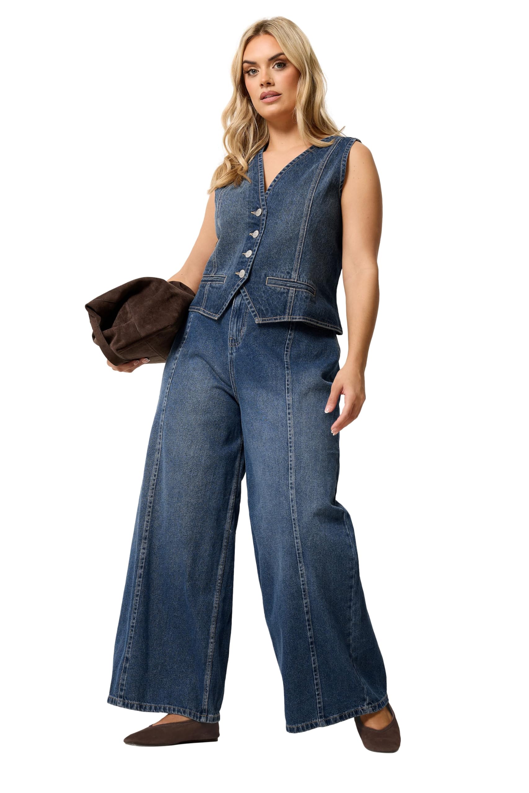 Yours Women's Blue Curve Denim Waistcoat - Plus Size Curve