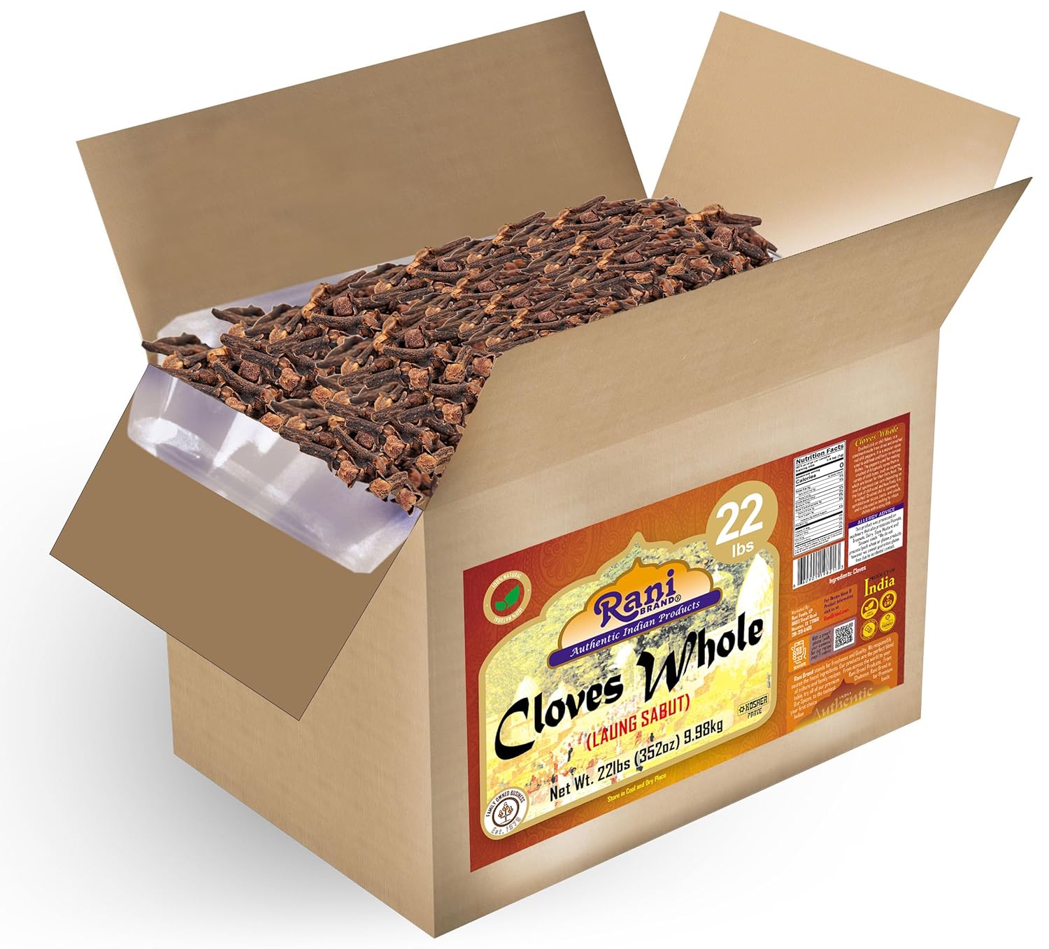 Rani Cloves Whole (Laung) 352oz (22lbs) 9.98kg, Bulk Box, Great for Food, Tea, Pomander Balls and Potpourri, Hand Selected, Spice ~ All Natural | NON-GMO | Kosher | Vegan | Gluten Friendly