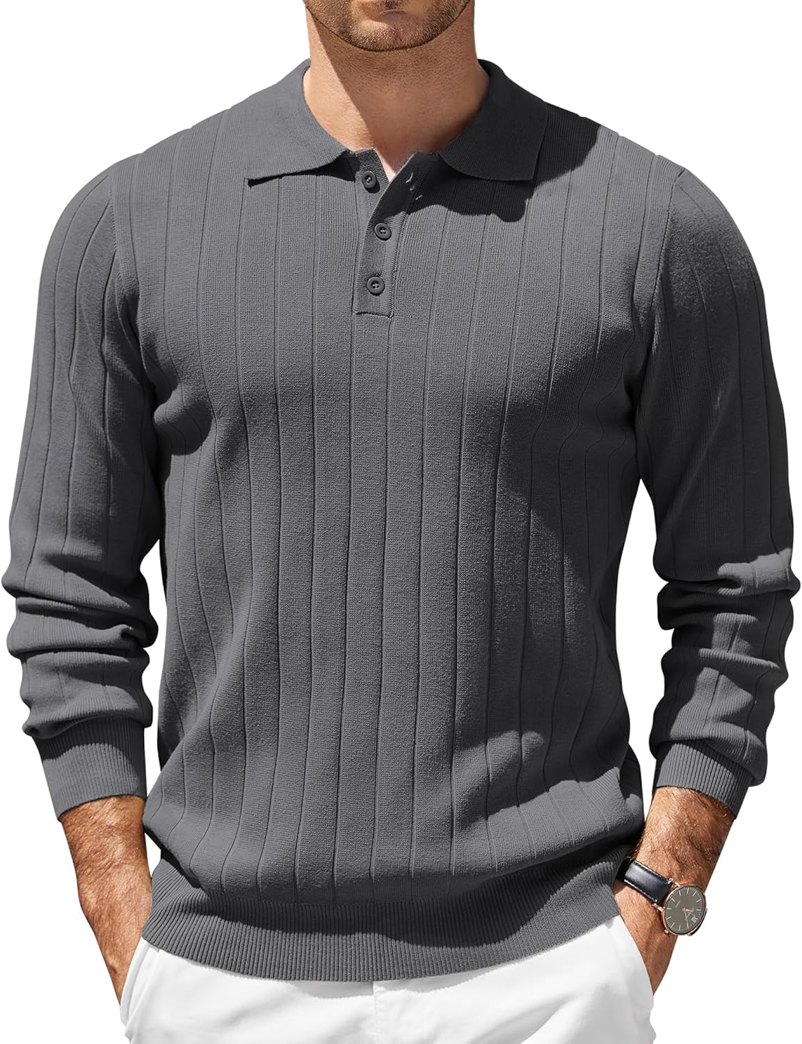 COOFANDY Mens Knit Polo Sweater Long Sleeve Polos Lightweight Casual Dress Pullover Sweaters
