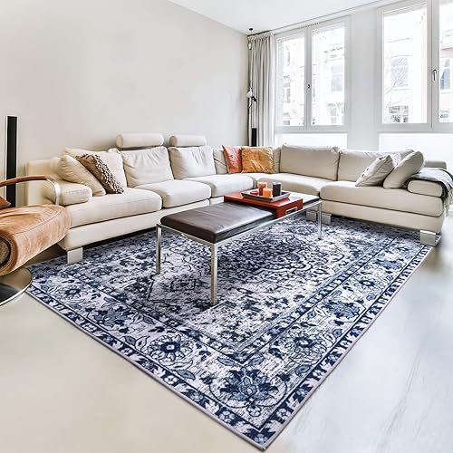Miniatura 1 de YJ.GWL Alfombra suave de área grande de 5 x 7 pies, lavable, para sala de estar y dormitorio, antideslizante, vintage, para comedor, oficina,