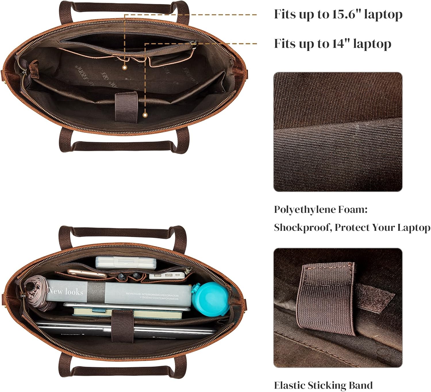 S-ZONE Women Genuine Leather Tote Bag Large Shoulder Purse Vintage Crossbody Work Handbag - Image 3