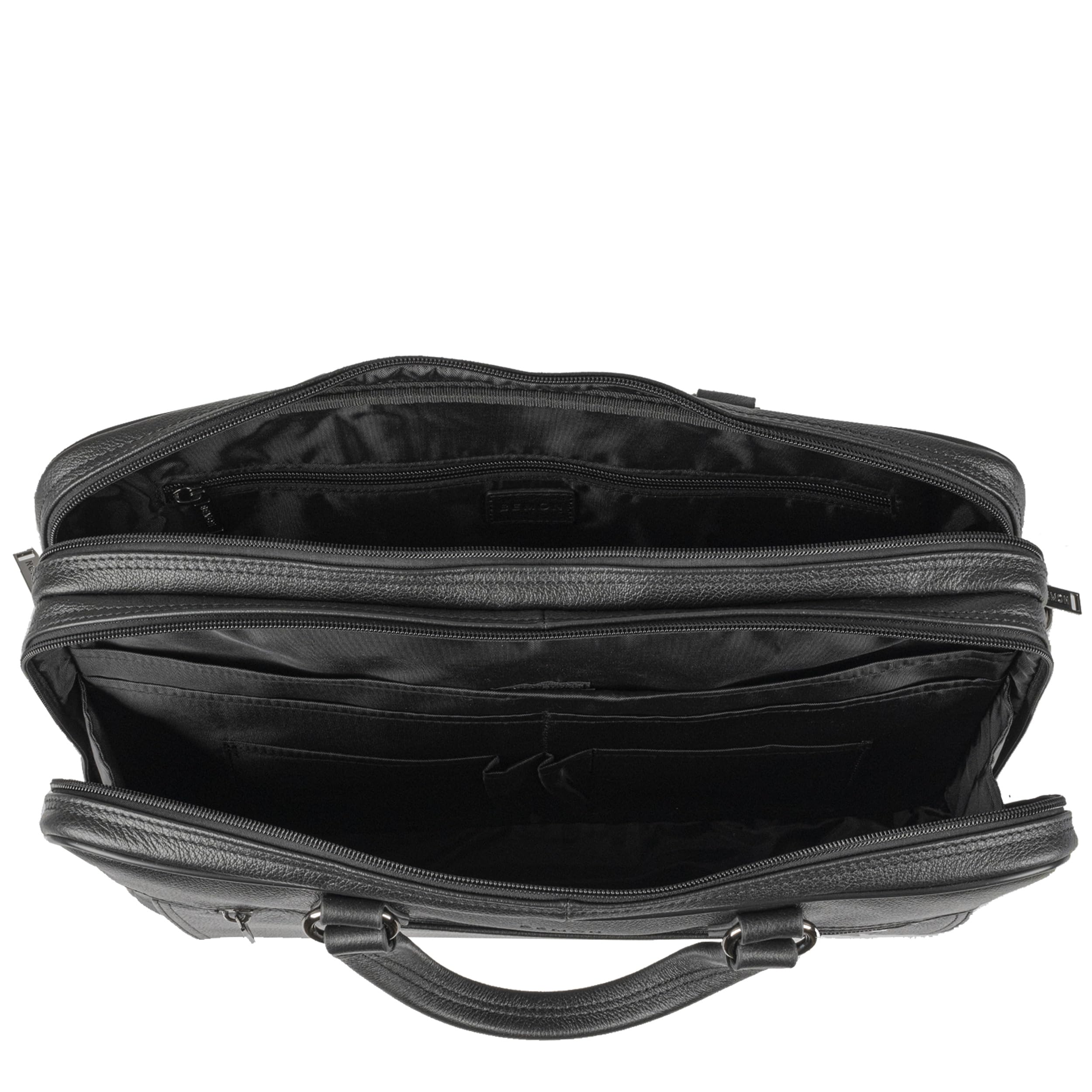 BEMON Porte ordinateur 15.6 pouces 2 compartiments, porte documents en cuir grainé pour homme Enzo, 30 x 41 x 12 cm