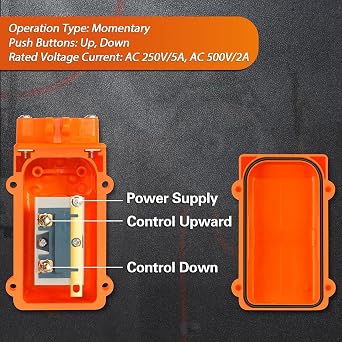2 Ways Hoist Crane Push Button Switch Rainproof COB-61, 250V, 5 Amp, 500V, 2 Amp, Orange Up Down Switch with Rubber Cable Barrel
