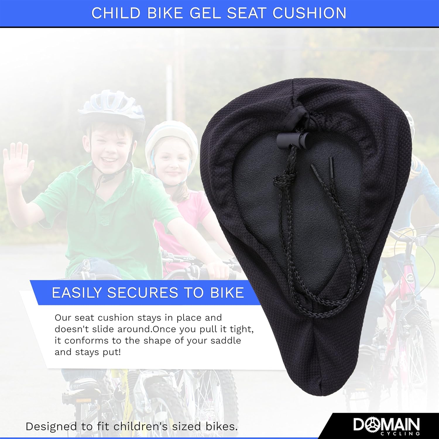 Domain Cycling - Kids Bike Seat Cover with Gel (9" x 6") - Cushion for Kids Bike Seat - Comfort to Small Bike Saddle of Childs Outdoor, Mountain, BMX, and Road Bikes