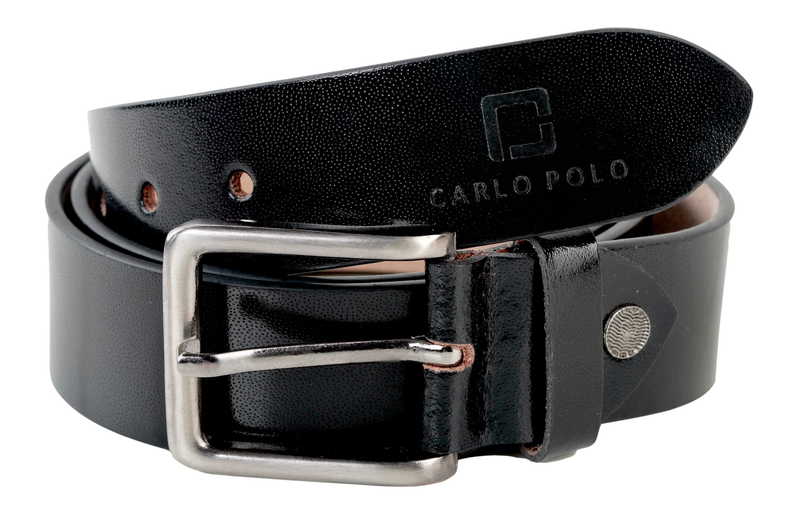 CARLO POLO C4 Men's Genuine Leather Pin Buckle Belt (Black)