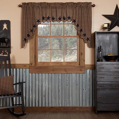 VHC Brands Navy Star - Juego de 2 cortinas de campo festoneadas de 24 x 36 pulgadas de largo