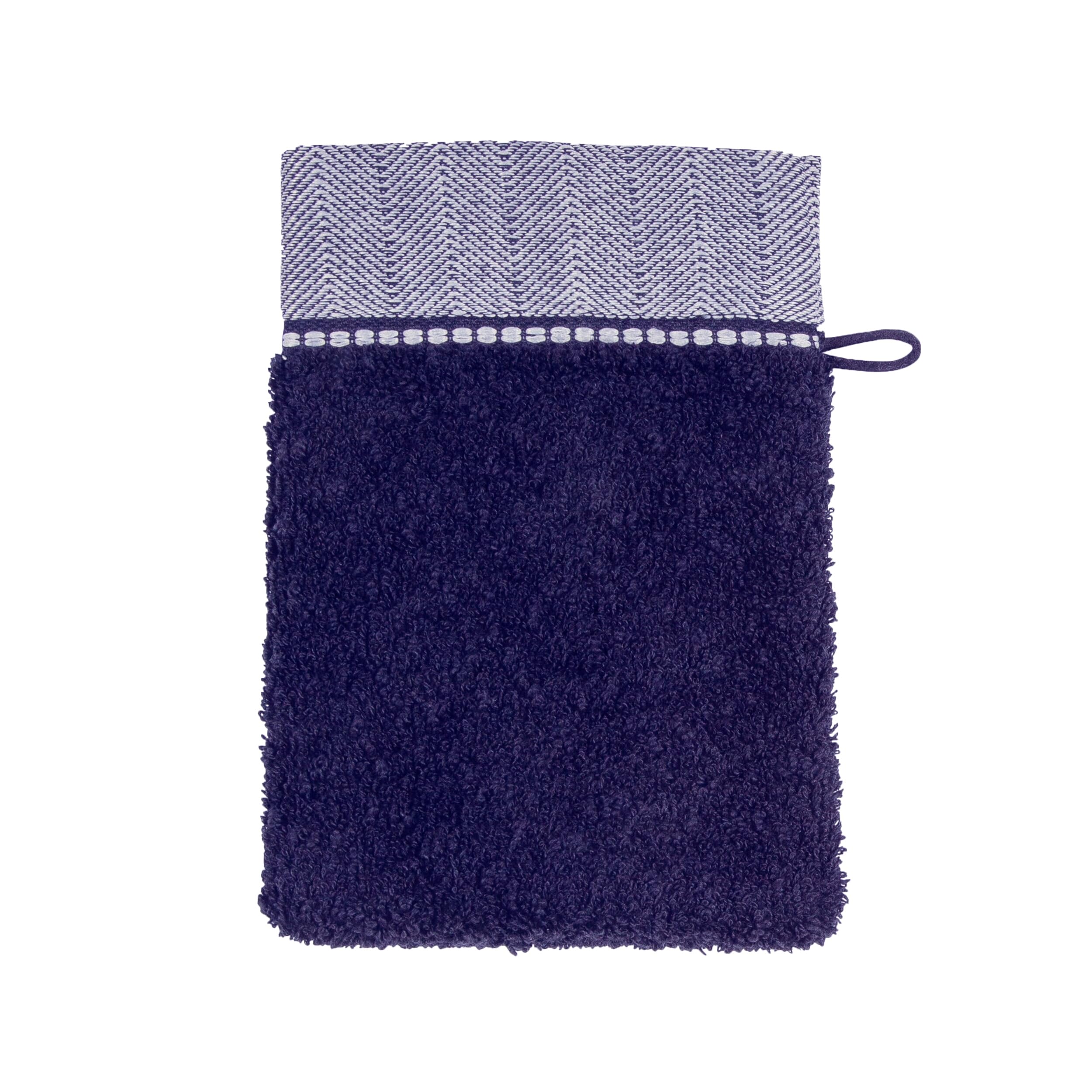 Möve Brooklyn Plain Wash Mitt with Herringbone Border 15 x 20 cm 85% Cotton / 10% Viscose / 5% Linen Deep Sea