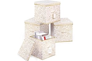 Foldable Storage Cubes with Lids for Closet Organization (Gold Floral, 4-Pack)