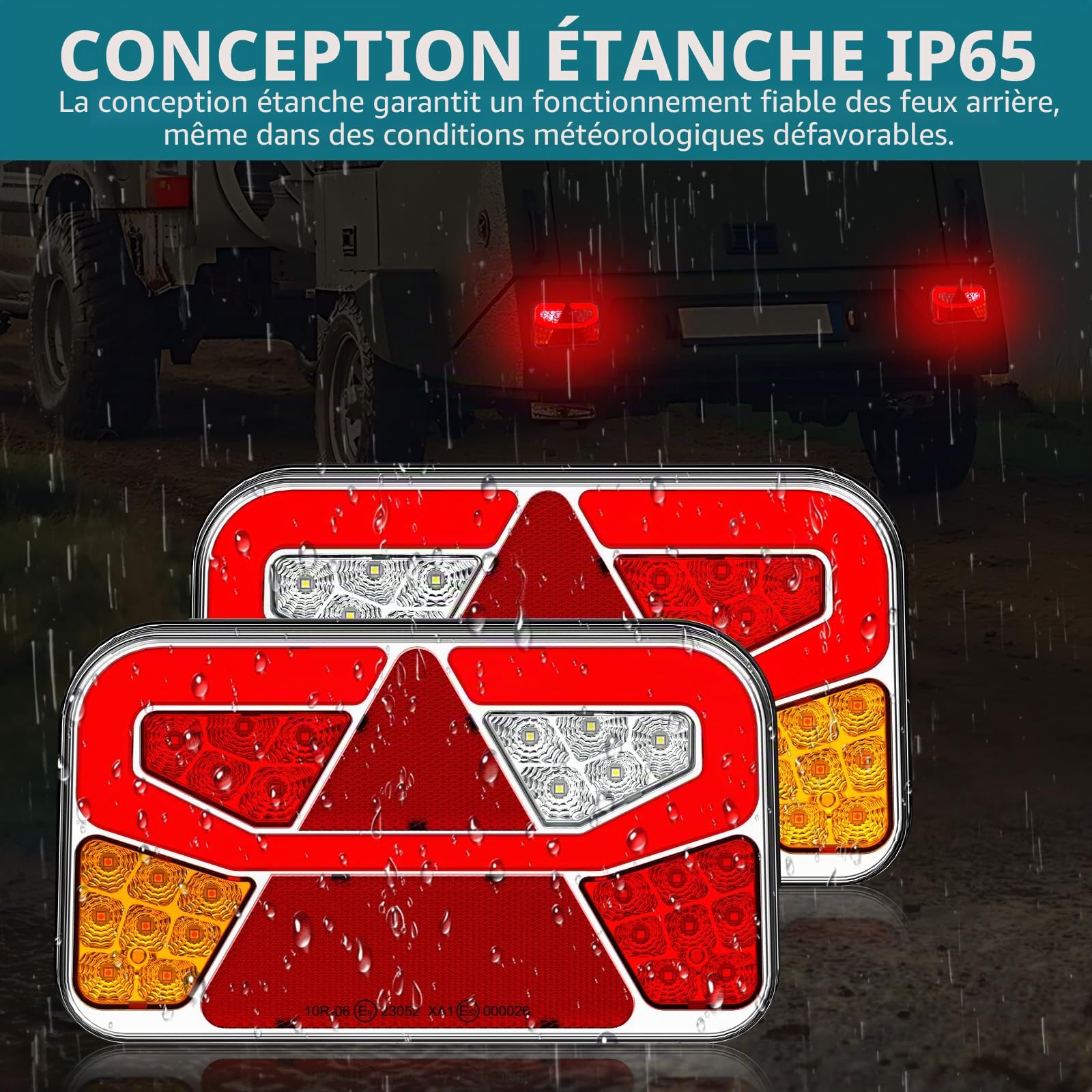 Feux Arrière de Remorques LED 13 broches 12/30V Kit de Feu Arrière pour Remorque 2PCS Feu de Remorque Feux Arrière avec 6 Fonctions et 5M Câbles