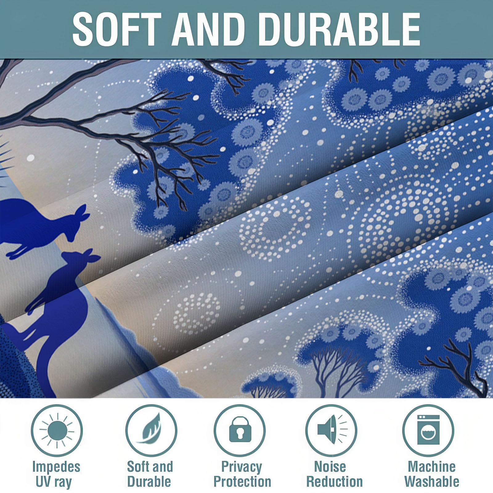 Cortinas Opacas Sencillez Bosque Impresión,3D Soñador Arbustos Canguros Cortinas Blackout Termicas Aislantes Frio y Calor con Ojales para Dormitorio Salon 2 Piezas 140×225cm,Azul