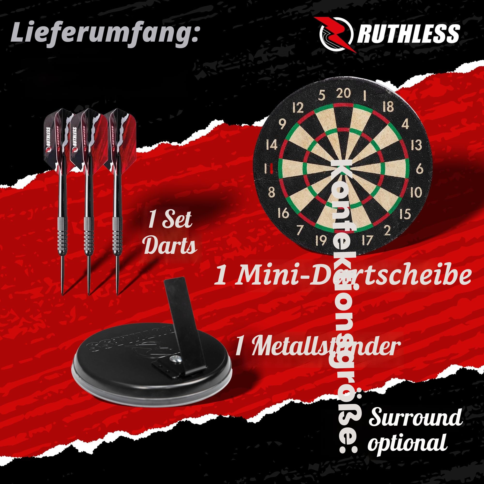 Ruthless Mini-Dartscheiben-Set | Miniatur-Dartpfeile und Dartscheiben-Set für Zuhause und Büro, inklusive Mini-Dartpfeilen mit Stahlspitze