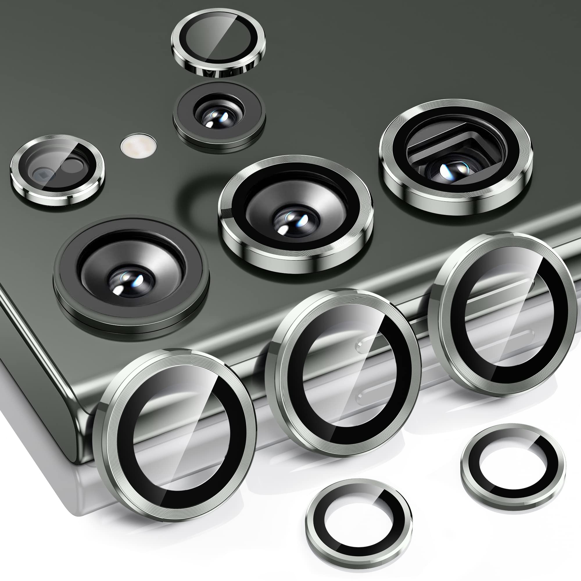 Hoerrye for Samsung Galaxy S23 Ultra Camera Lens Protector, Case-Friendly, 9H Tempered Glass Anti-Scratch, Space Titanium Military-Grade Protection Circle, Removal Tool (Green)