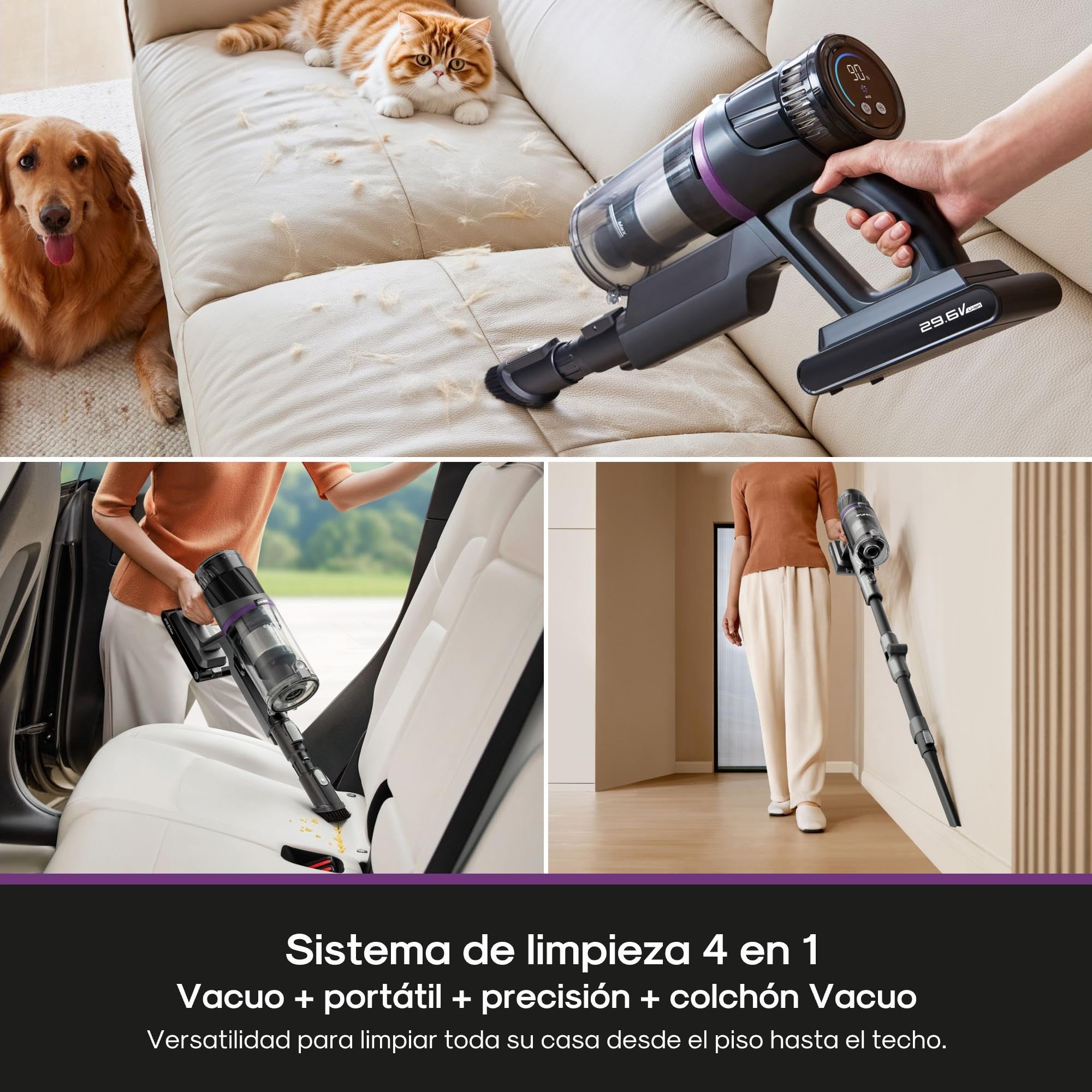 EUREKA ReactiSense 530 Escoba Aspiradora sin Cable 550W 38k Pa Aspirador Escoba Ligero con Tubo Plegable, Portatil y Versátil, 4 funciones en 1, Autonomía 60 min, Iluminación para Suelo Duro, Alfombra