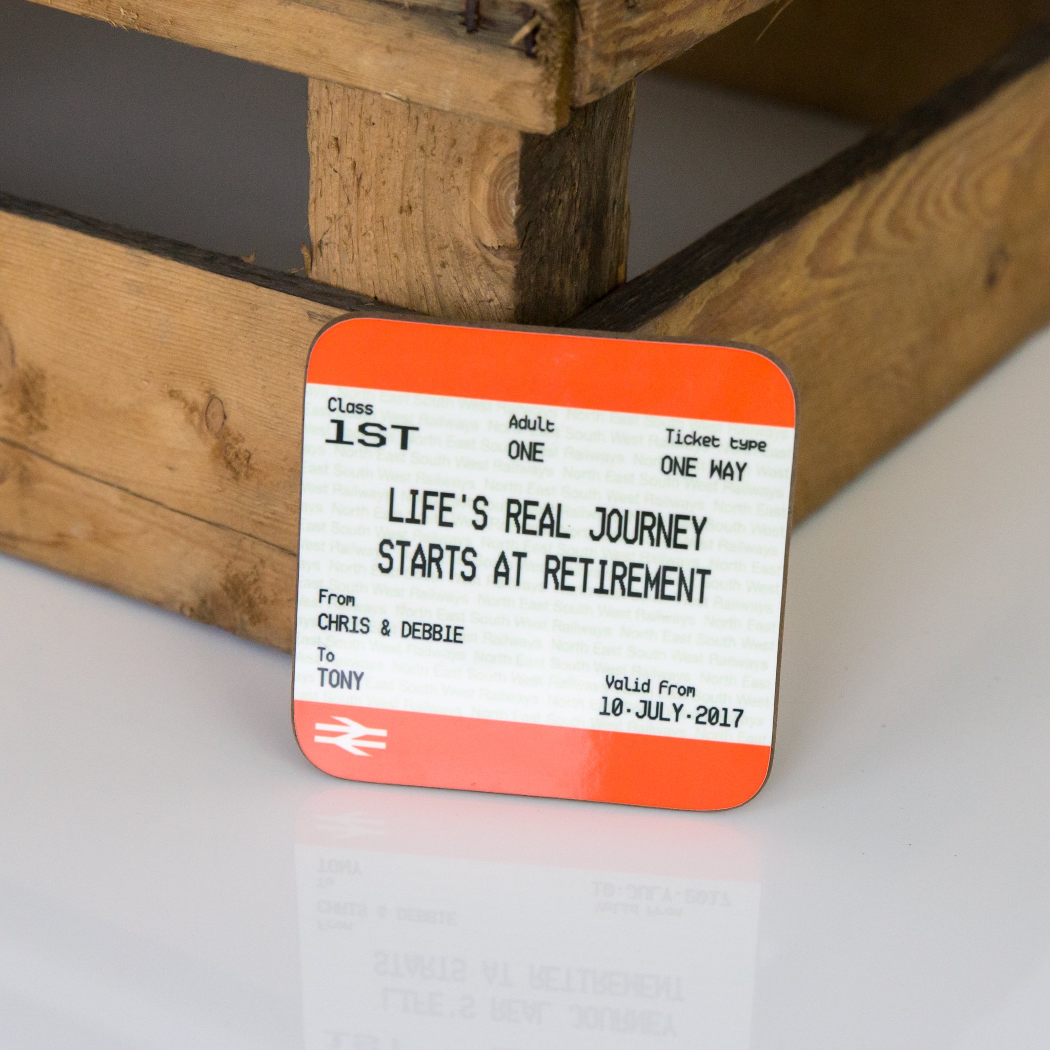 Not Just A Print Red Personalised Retirement Glossy Gift Coaster - Life Begins At Retirement Gner British Rail Railway Train Ticket Print Drink Coasters