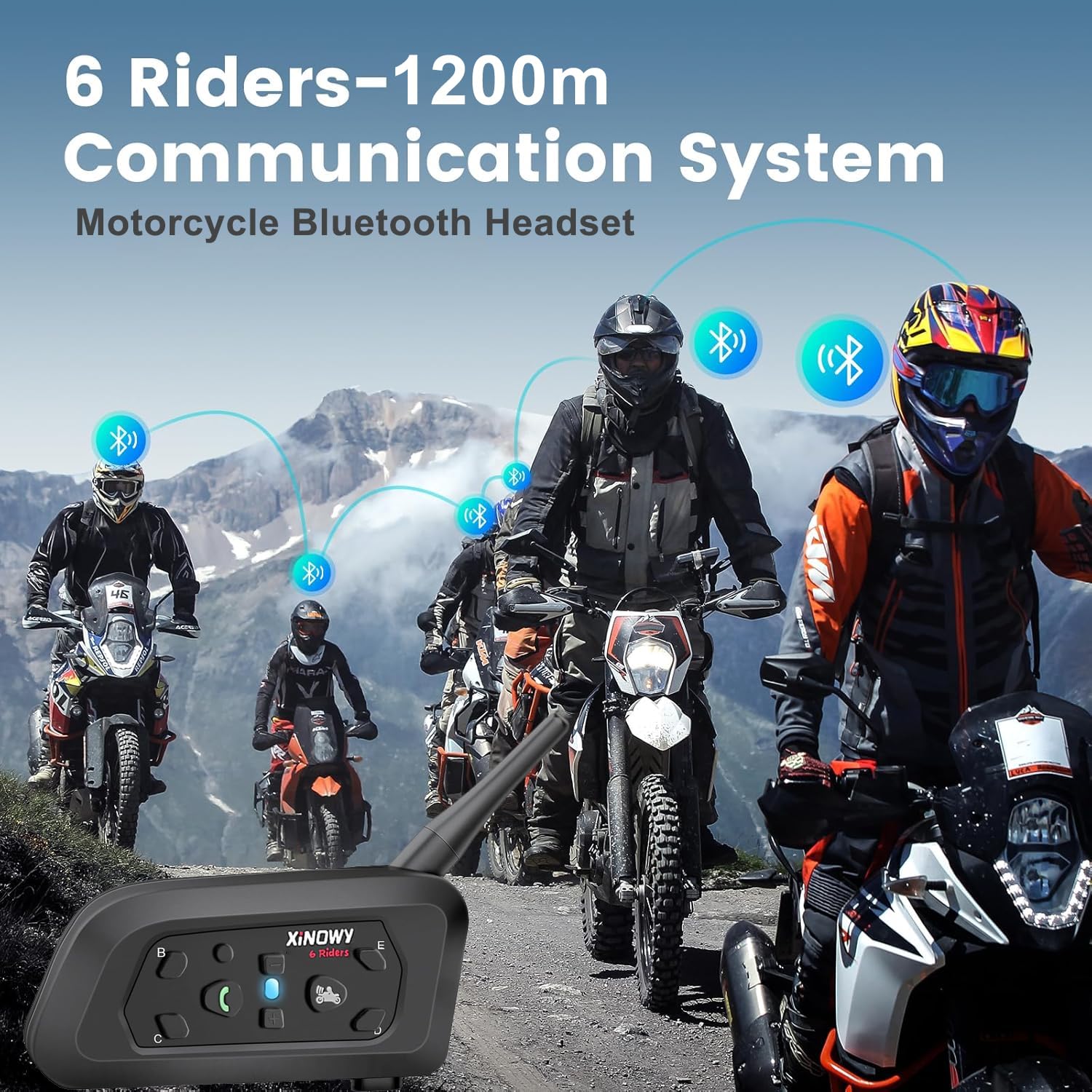 V6 Pro - Intercomunicador para moto, kit interfono para 2 cascos, auriculares con cancelación del ruido, distancia 1 km, sistema de comunicación para moto universal, IP67 impermeable (negro)