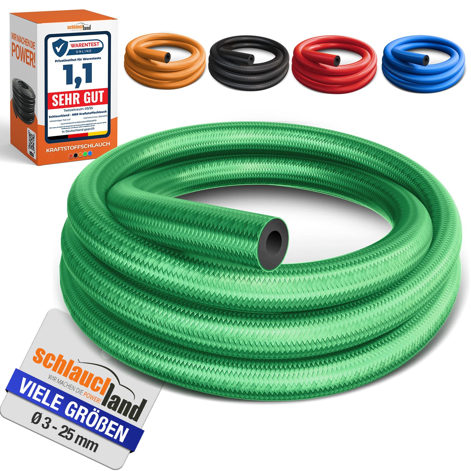 5m NBR Gewebeschlauch P-TEX® Benzin Diesel Ø 13x19mm Grün | GROSSE AUSWAHL | Kraftstoffschlauch mit Polyester-Gewebe verstärkt - DIN 73379-B Öl Kraftstoff Leitung Schlauch flexibel | PREMIUM