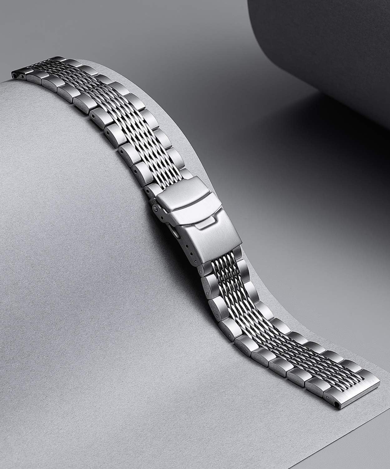 Stainless Steel Watch BandMetal Watch Strap for Men Women Replacement with Double-Lock Deployment Clasp