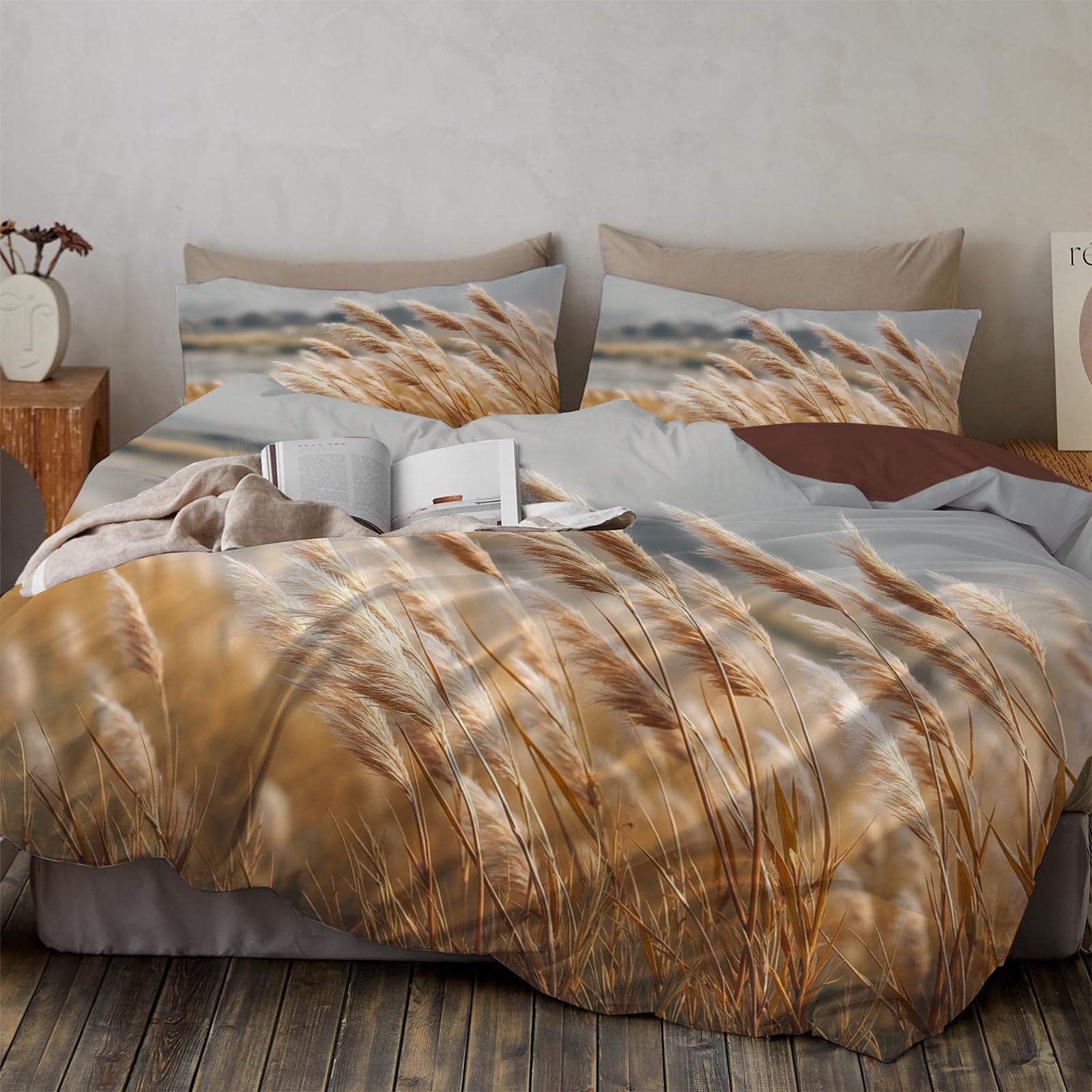Housse de couette 200x200cm beige en microfibre réversible avec ses 2 taies d'oreiller