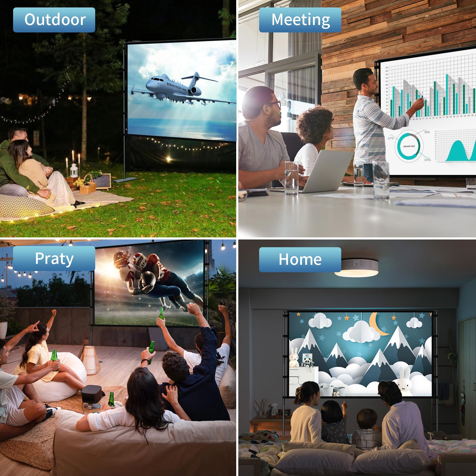 Projector Screen and Stand 100 inch Portable Projection Screen 16:9 4K ...
