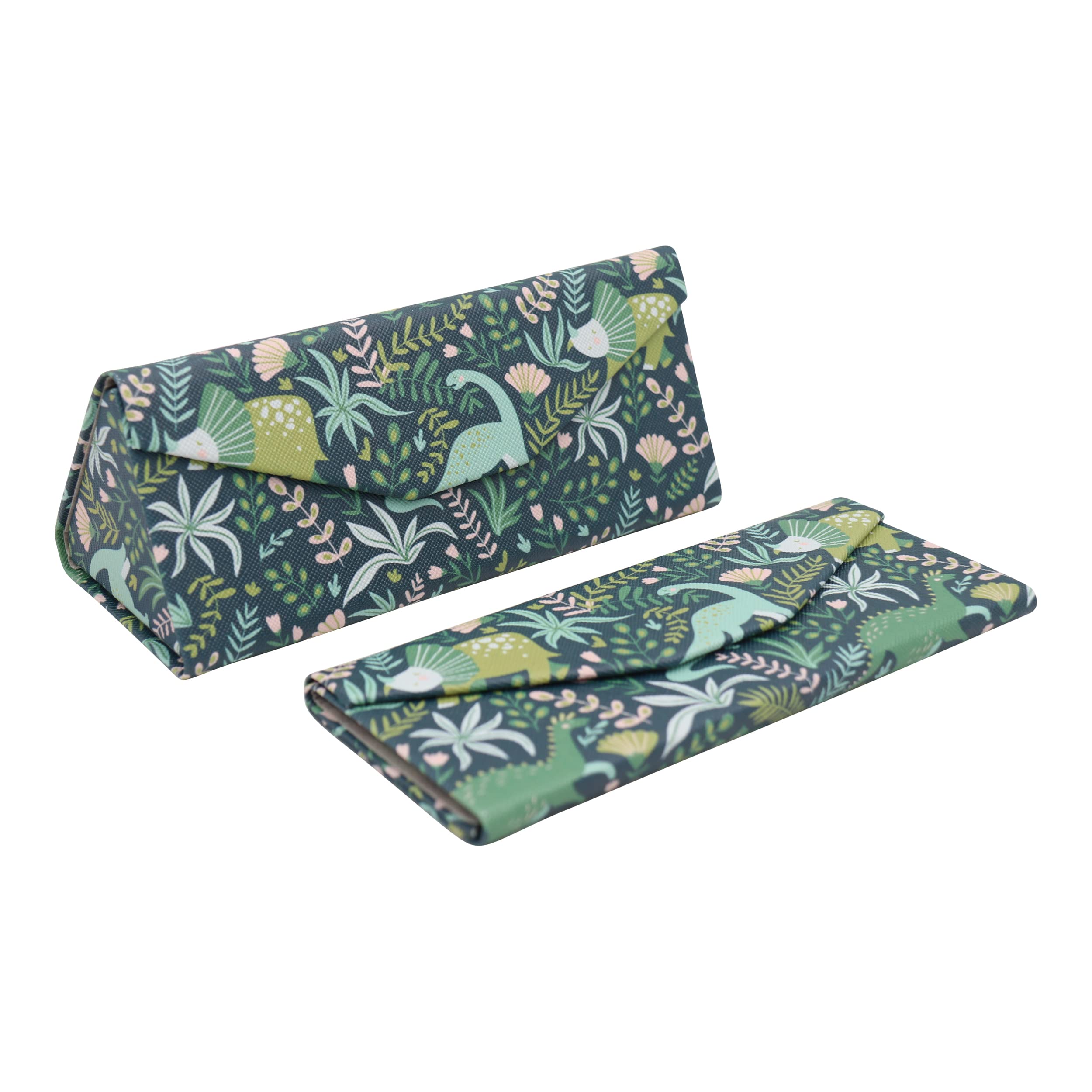 Real Sic Adorable Animal Glasses Case - Magnetic Folding Eco Leather Feel Hard Case for All Glasses, Dinosaurs, Large
