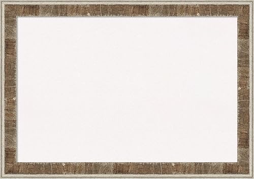 Amanti Art Tablero de corcho blanco (41 x 29 pulgadas), marco de madera estrecha marrón de granja, tablero de anuncios, tablero de organización,