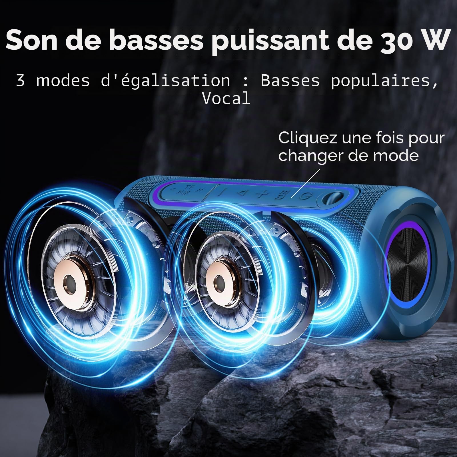 Enceinte Bluetooth Portable 5.4 sans Fil avec Bass Puissantes, 30W Son Surround à 360 degrés, Autonomie 30 hrs,Appairage TWS, Haut Parleur Bluetooth étanche IP7,pour l'extérieur